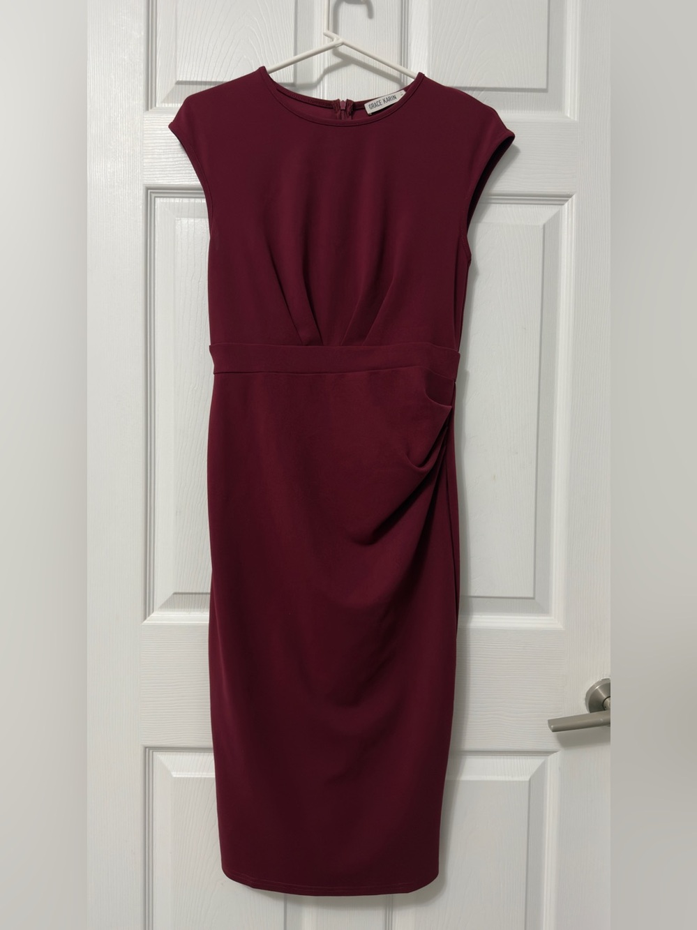 Grace Karin Wine-Red Midi Sheath Dress